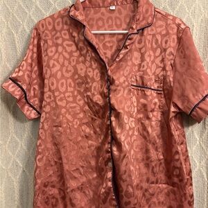 SHEIN Pink Leopard Print Satin Pajama Top